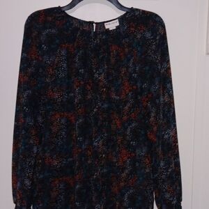 Max Studio Women's Black and Blue Patterned Blouse